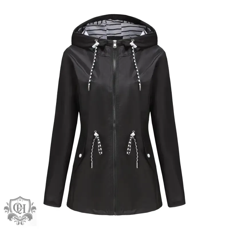 Hooded Mid-Length Striped Coat