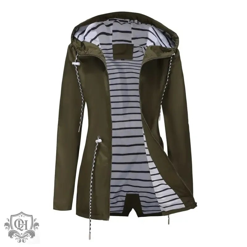 Hooded Mid-Length Striped Coat