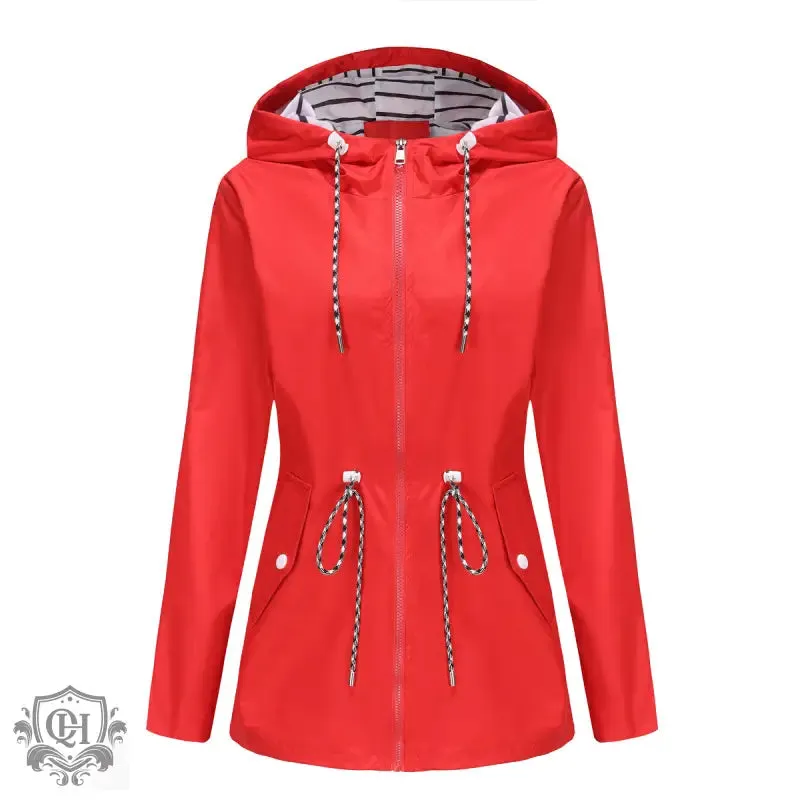 Hooded Mid-Length Striped Coat