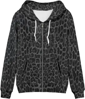 Irisjudy Island Tribal Zipper Women Hoodies with Pocket, Leopard Print,Music Notes Plus Size Hooded Sweatshirt Sport Coat