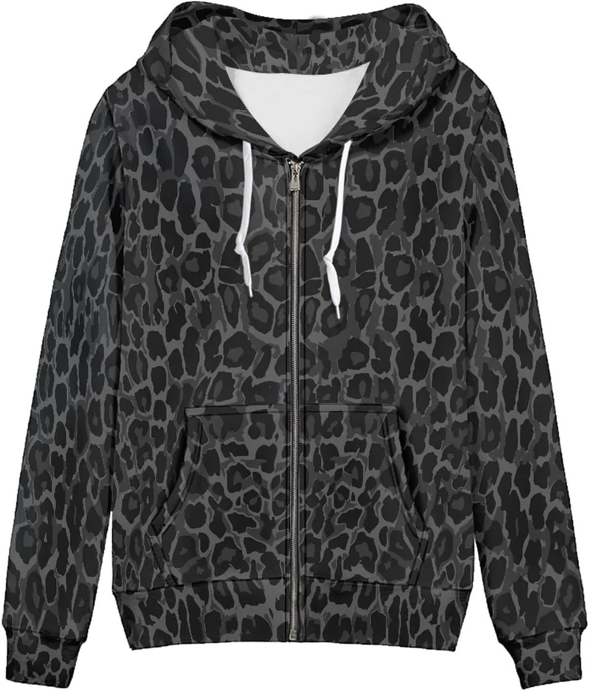 Irisjudy Island Tribal Zipper Women Hoodies with Pocket, Leopard Print,Music Notes Plus Size Hooded Sweatshirt Sport Coat