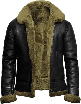 JEsilunmaMY Winter Fuzzy Sherpa Leather Coat for Men Fleece Lined Fur Collar Motorcycle Jacket Warm Thicken Bomber Overcoat