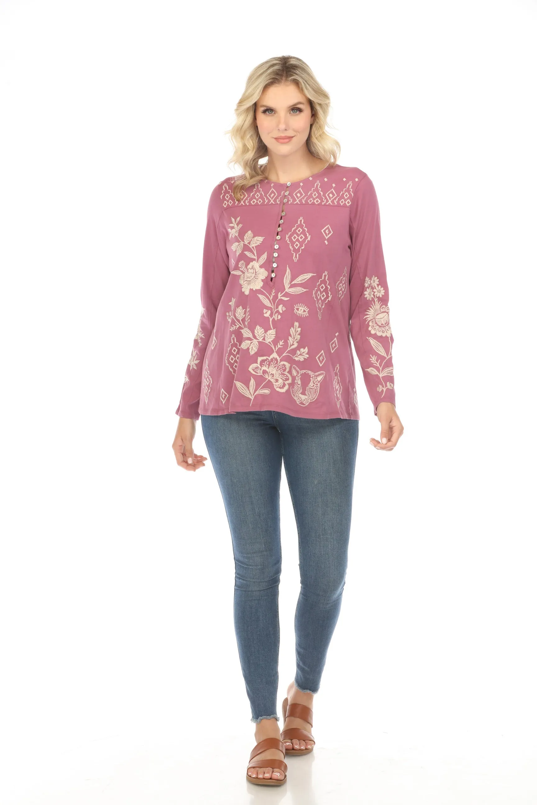 Johnny Was JWLA Ivey Long Sleeve Henley Tee Boho Chic J10223