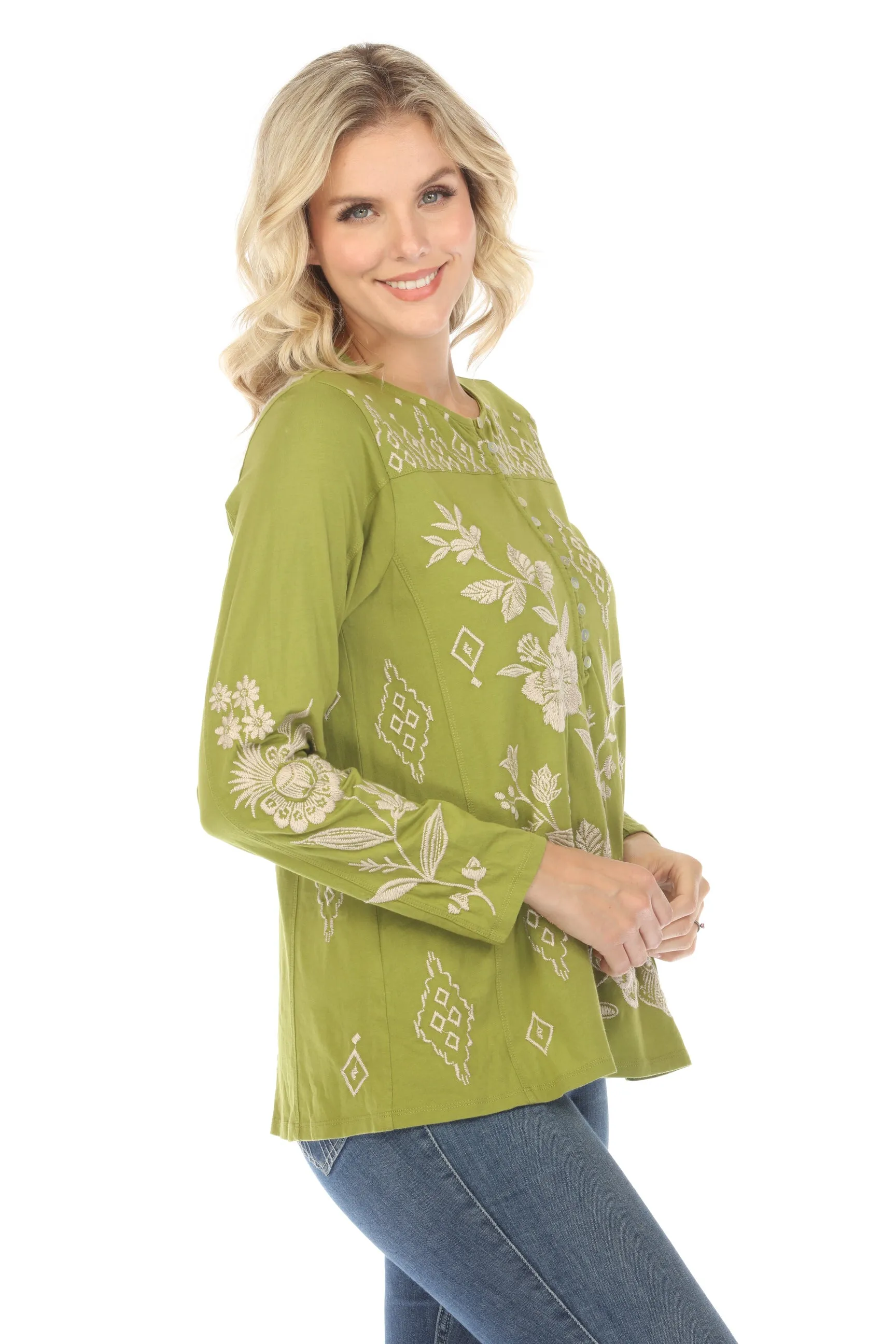 Johnny Was JWLA Ivey Long Sleeve Henley Tee Boho Chic J10223