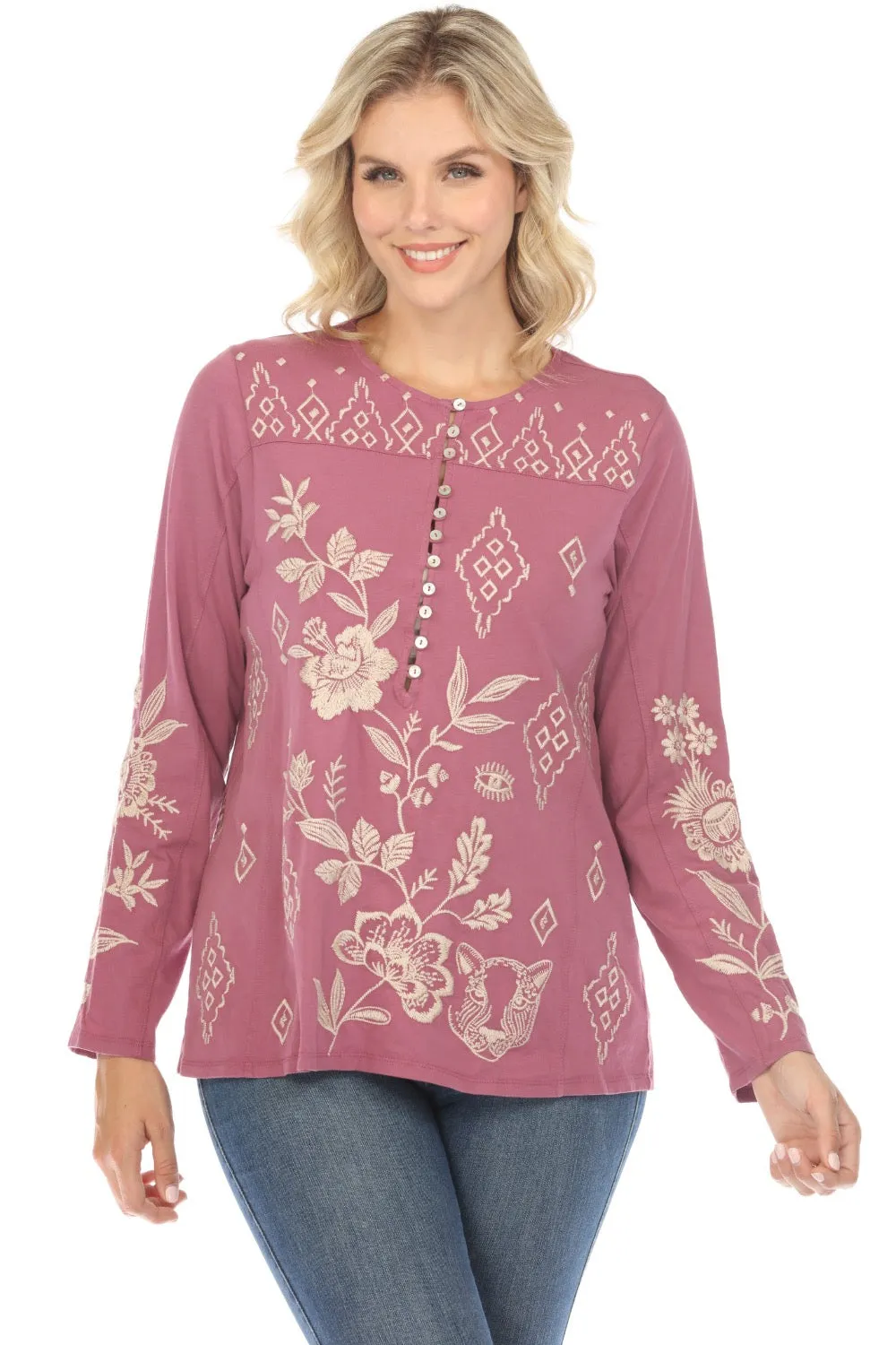 Johnny Was JWLA Ivey Long Sleeve Henley Tee Boho Chic J10223