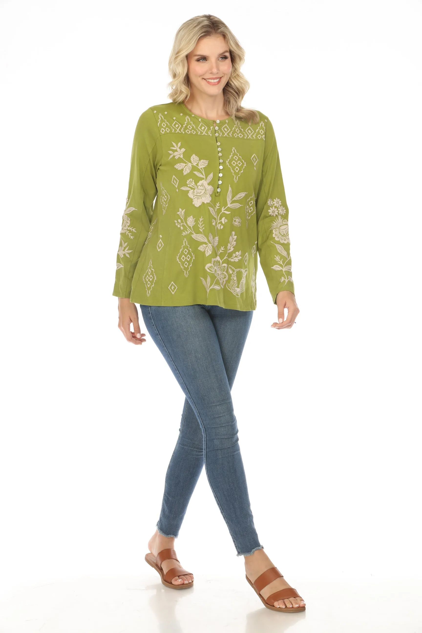 Johnny Was JWLA Ivey Long Sleeve Henley Tee Boho Chic J10223