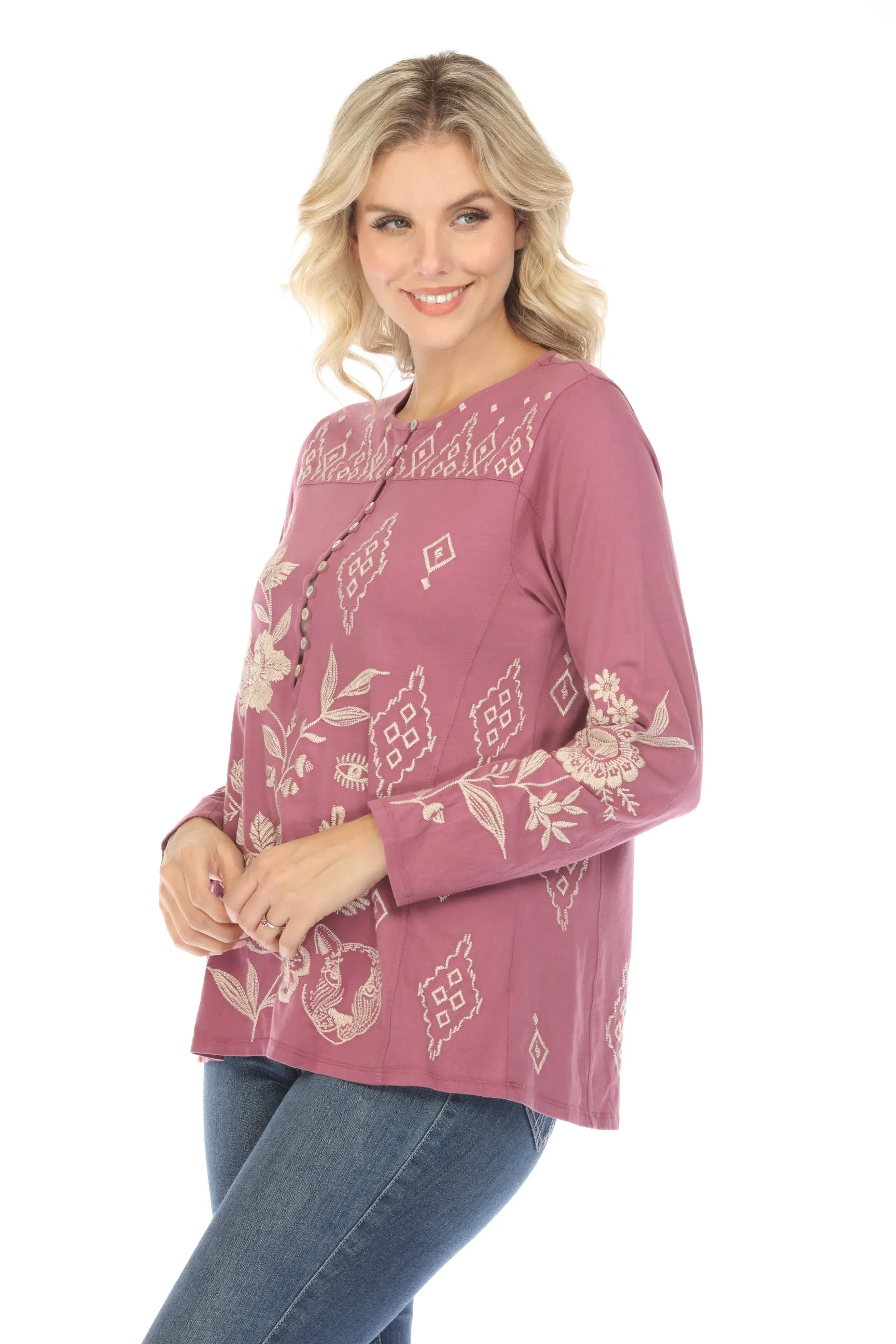 Johnny Was JWLA Ivey Long Sleeve Henley Tee Boho Chic J10223