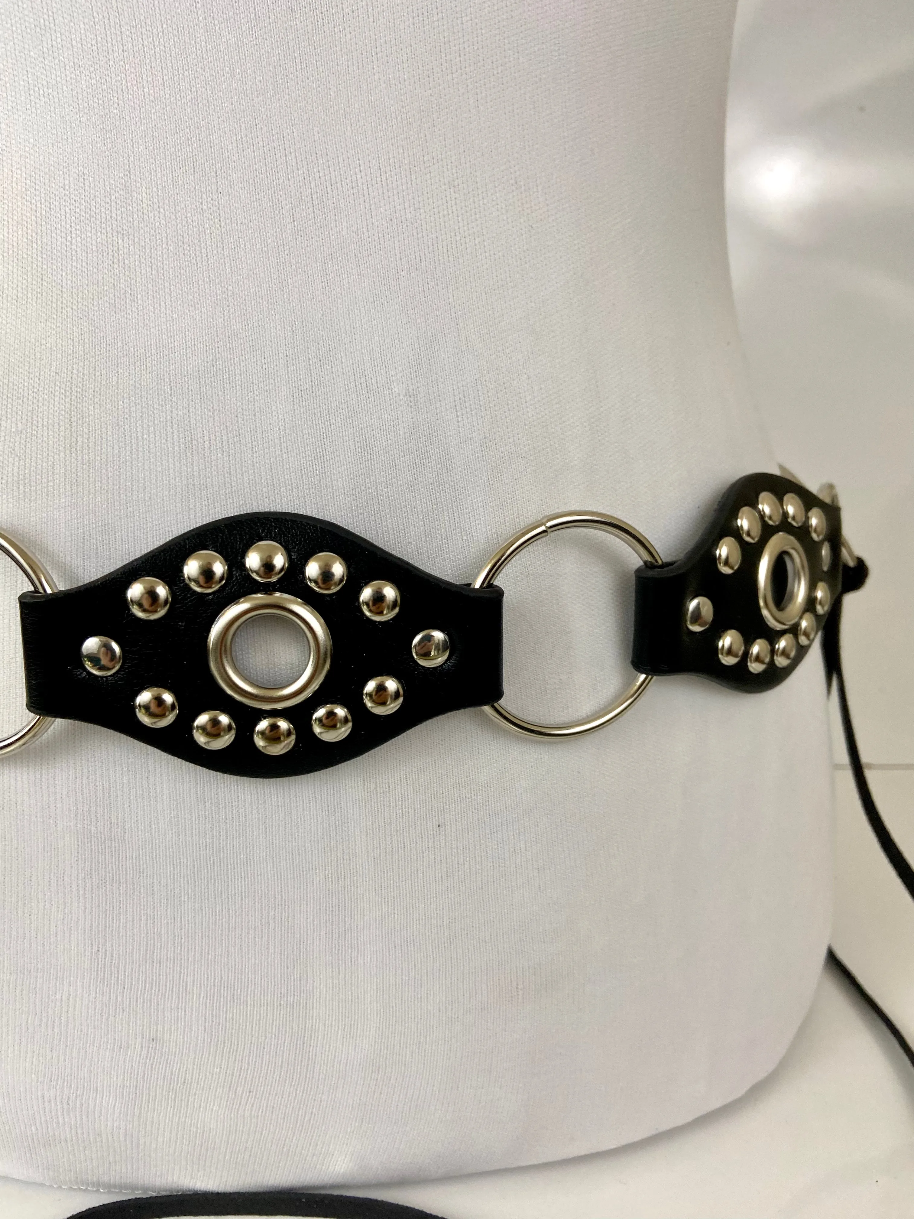 Leather black and silver belt