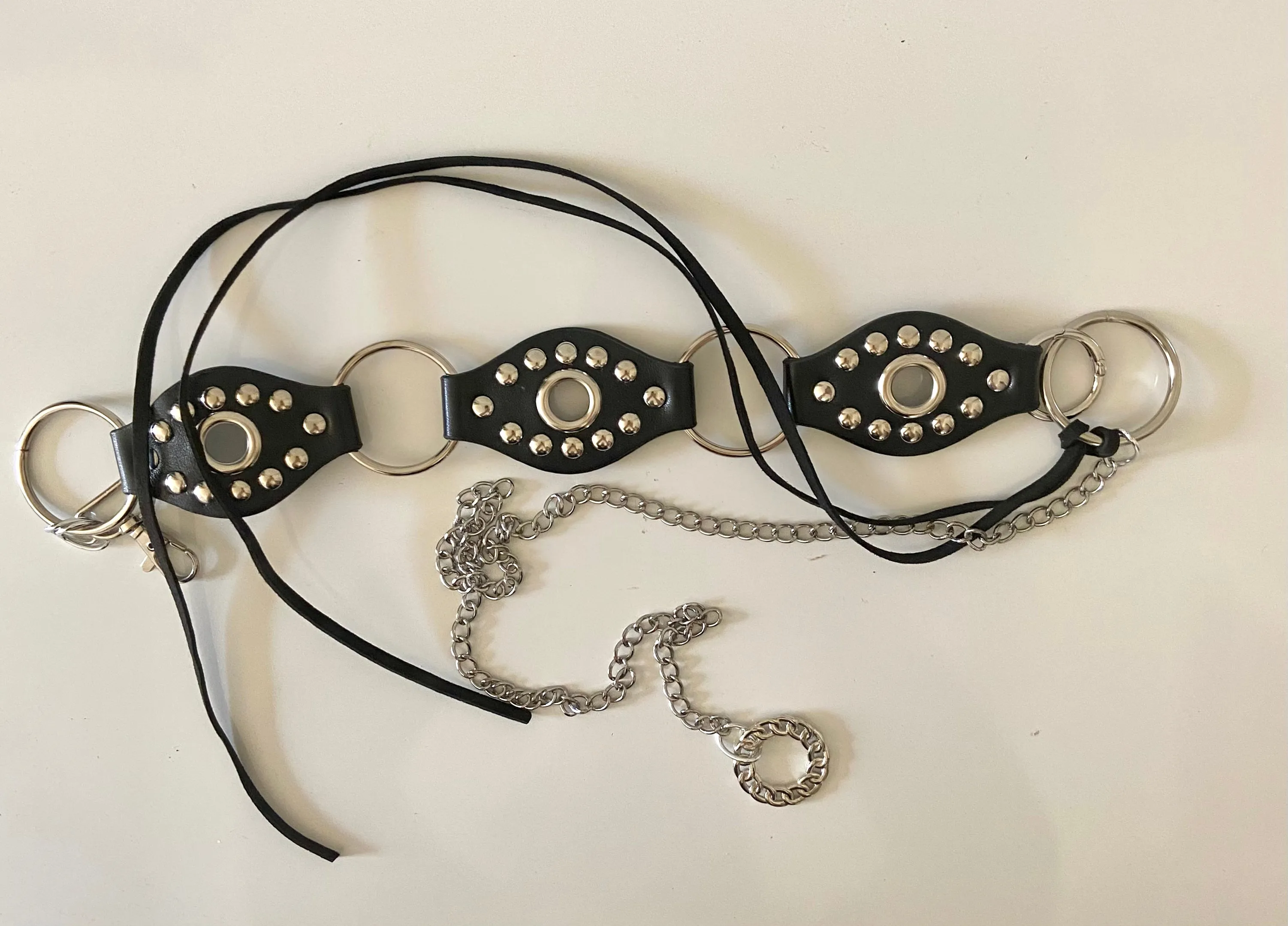 Leather black and silver belt