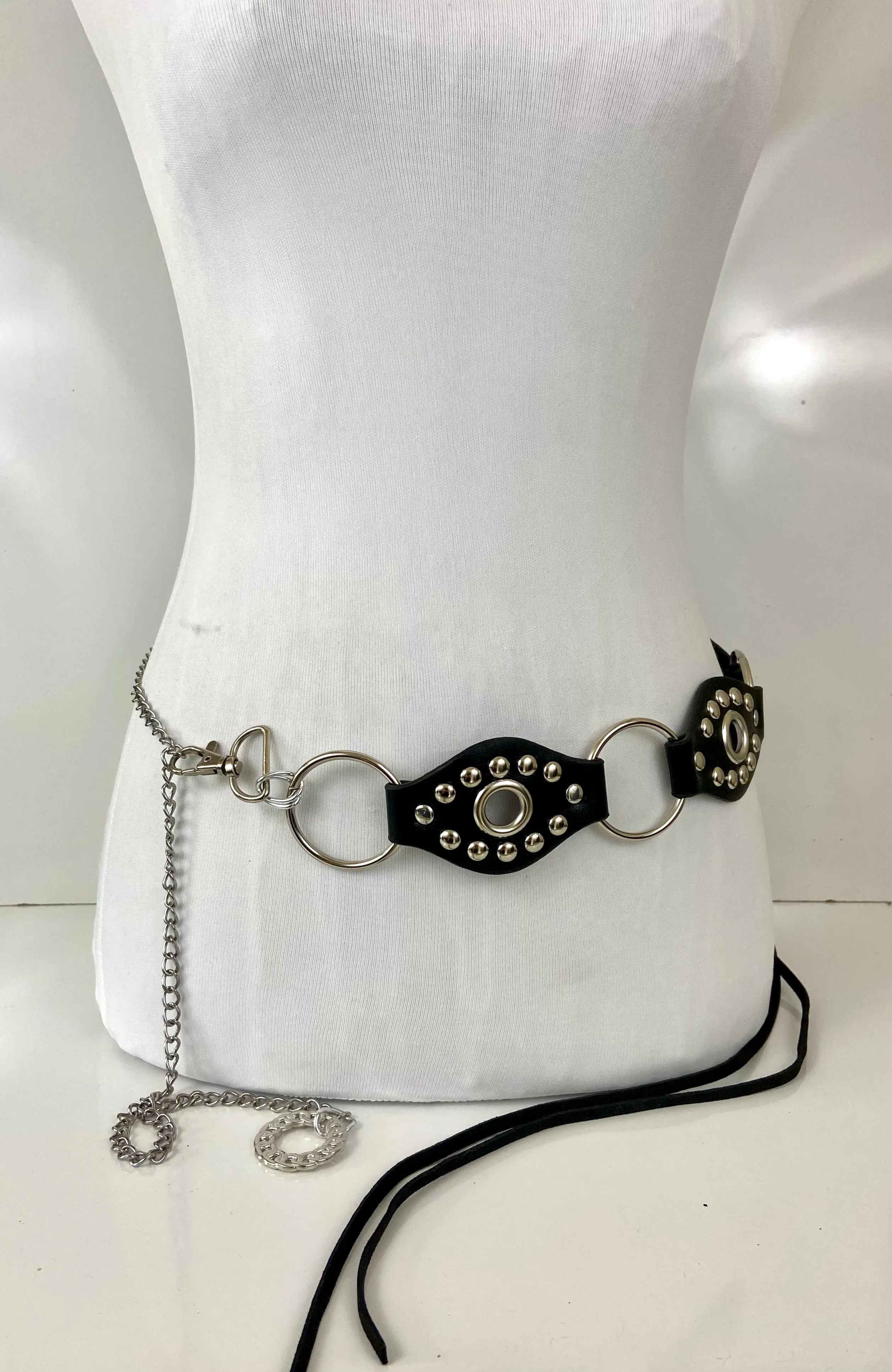 Leather black and silver belt