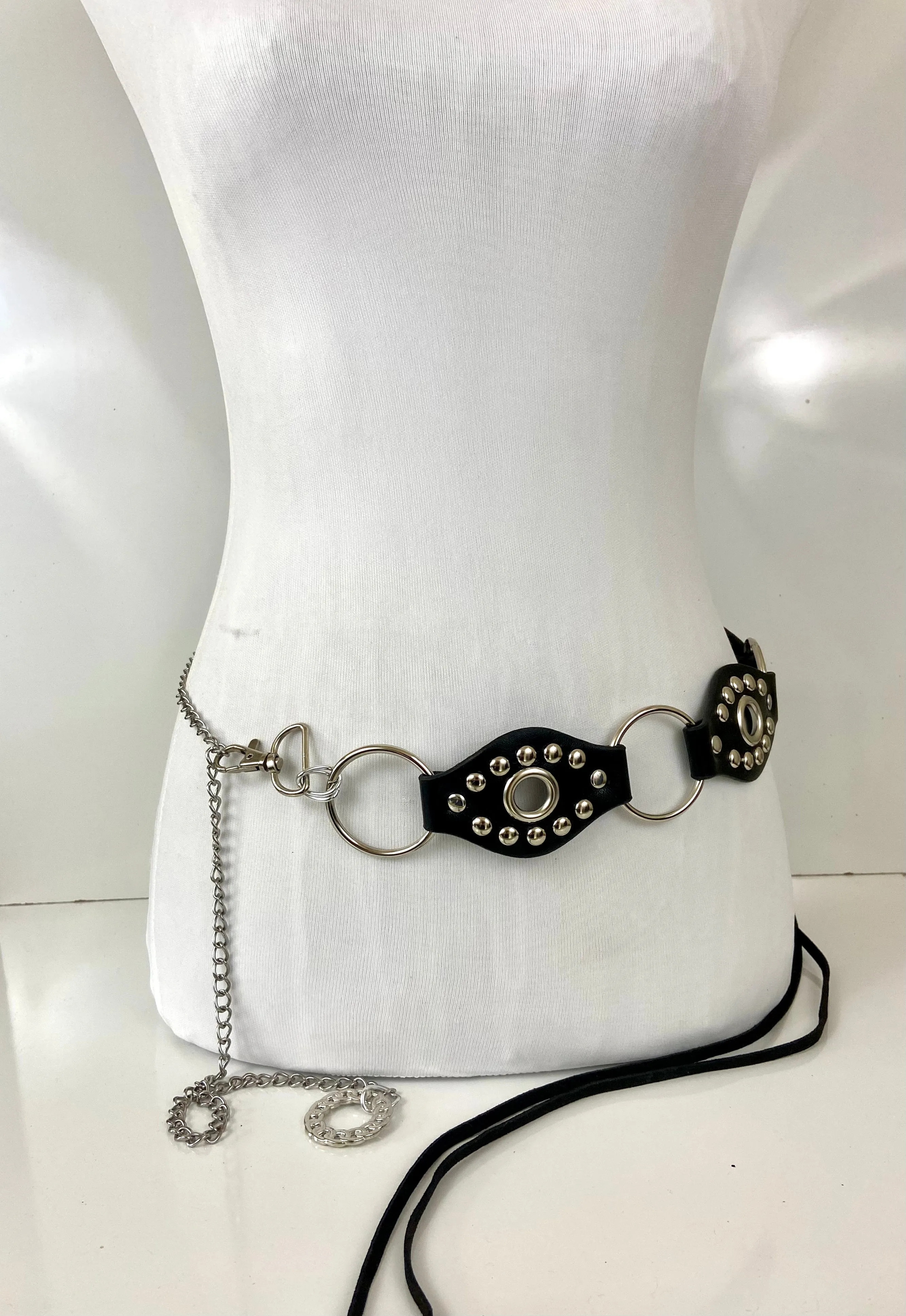 Leather black and silver belt