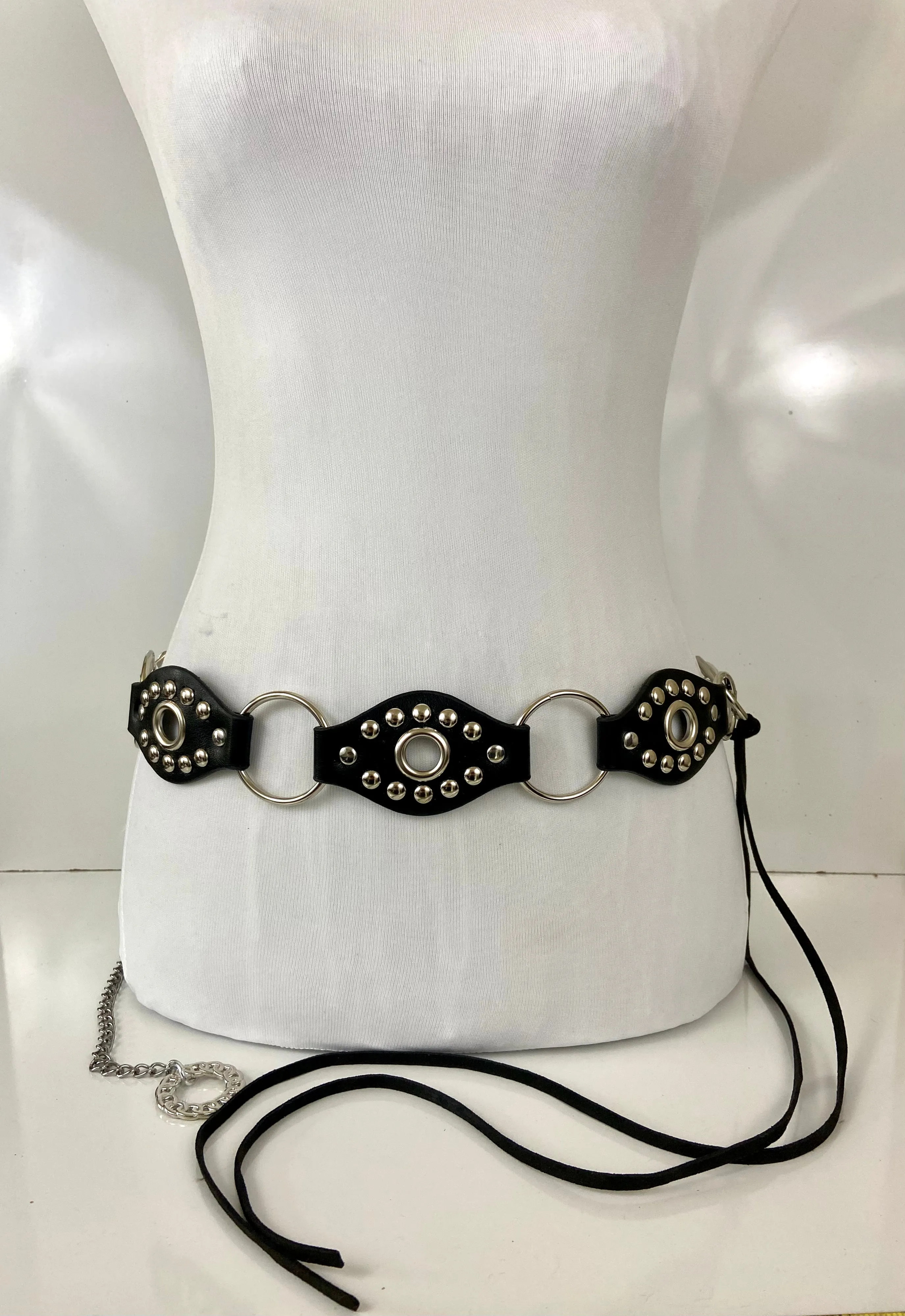 Leather black and silver belt