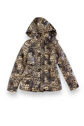 Leopard Print Hooded Full Zipper Puffer Jacket