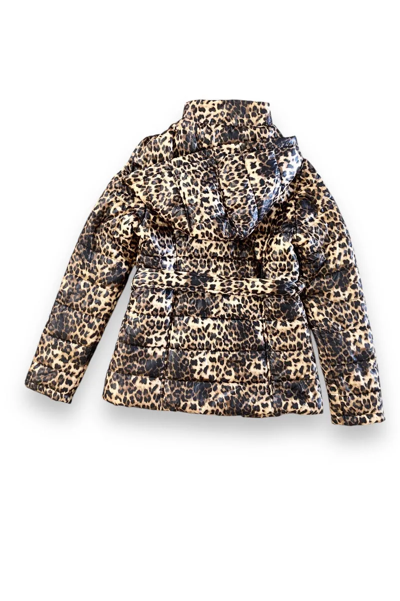 Leopard Print Hooded Full Zipper Puffer Jacket