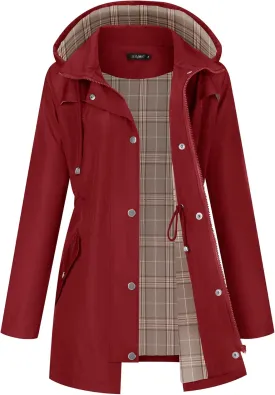 LOMON Women Waterproof Outdoor Hiking Raincoat Women Lined Rain Jacket Lightweight Hooded Jackets Trench Coats