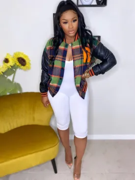 Long Sleeve Plaid Print Baseball Jackets