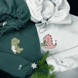 Matching Couple Hoodies - Cute Dinosaur Couple Custom Embroidered Sweatshirts For Couples