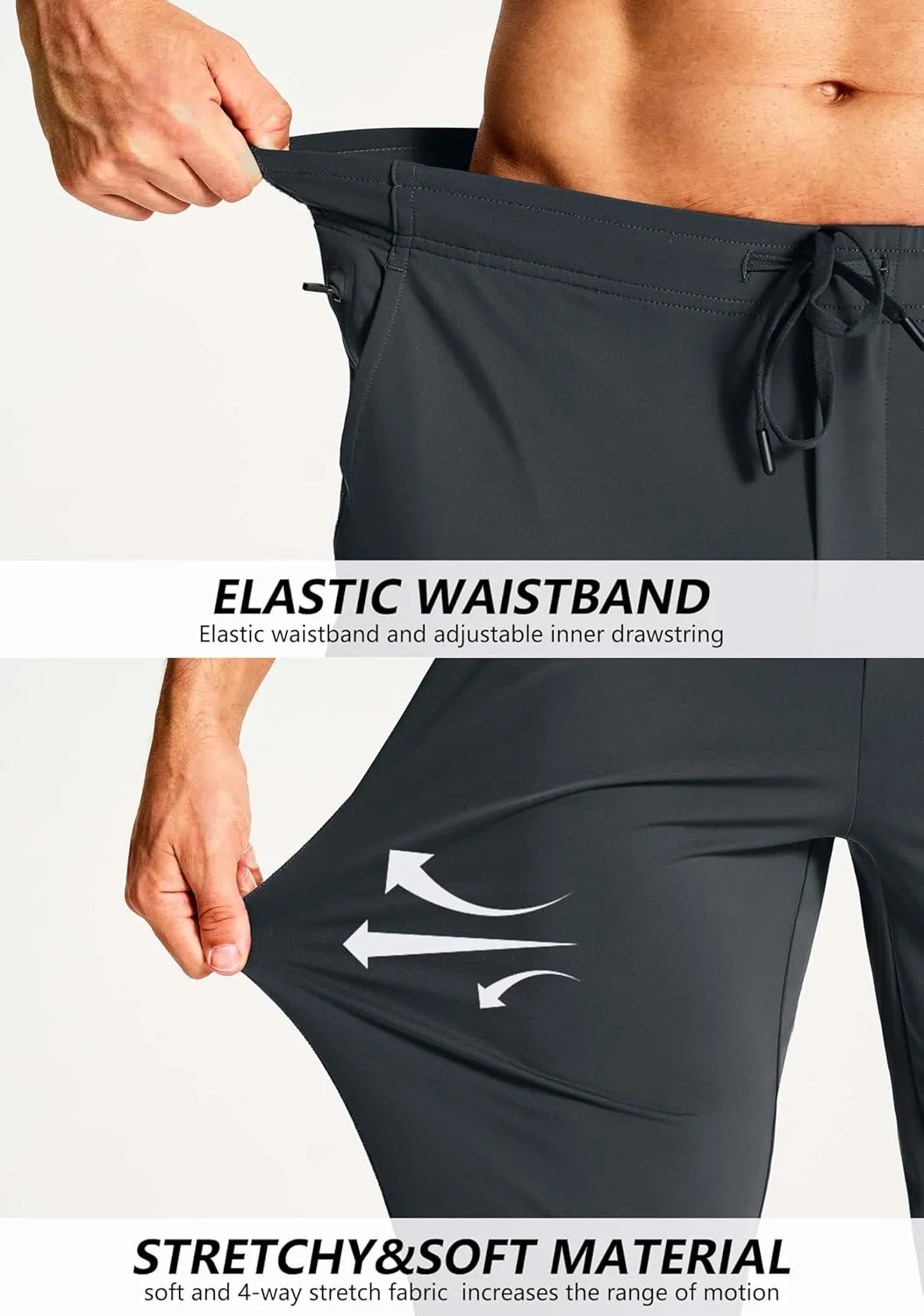 Men's Athletic Joggers with Zipper Pockets Stretch Track Pants Workout Running Gym Golf Sweatpants for Men