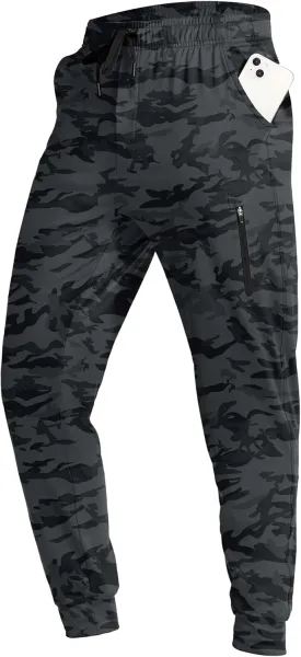 Men's Athletic Joggers with Zipper Pockets Stretch Track Pants Workout Running Gym Golf Sweatpants for Men