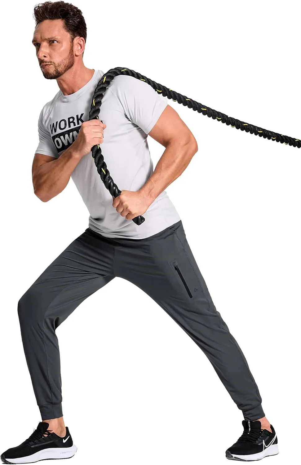 Men's Athletic Joggers with Zipper Pockets Stretch Track Pants Workout Running Gym Golf Sweatpants for Men