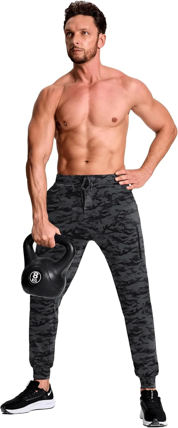 Men's Athletic Joggers with Zipper Pockets Stretch Track Pants Workout Running Gym Golf Sweatpants for Men