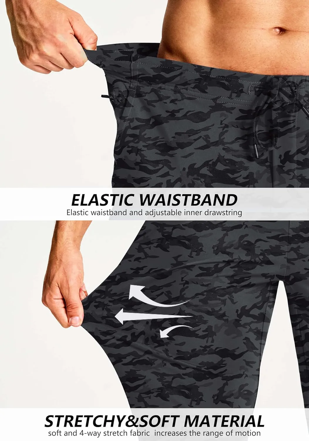 Men's Athletic Joggers with Zipper Pockets Stretch Track Pants Workout Running Gym Golf Sweatpants for Men