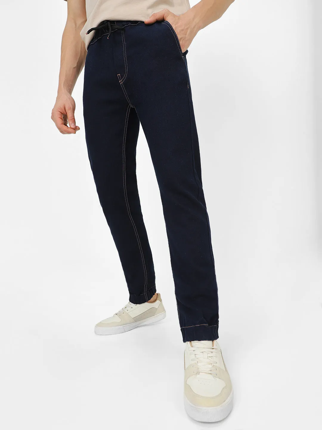 Men's Dark Blue Jogger Jeans Slim Fit Stretch