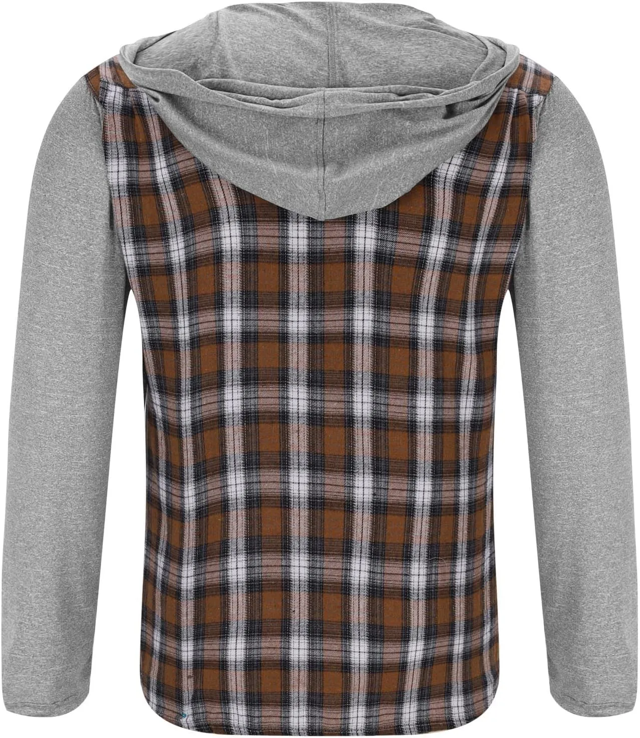 Men's Flannel Plaid Button Shirt Jackets with Hood, Casual Raglan Sleeve Checkered Hoody Shirts Fall Tops with Pocket