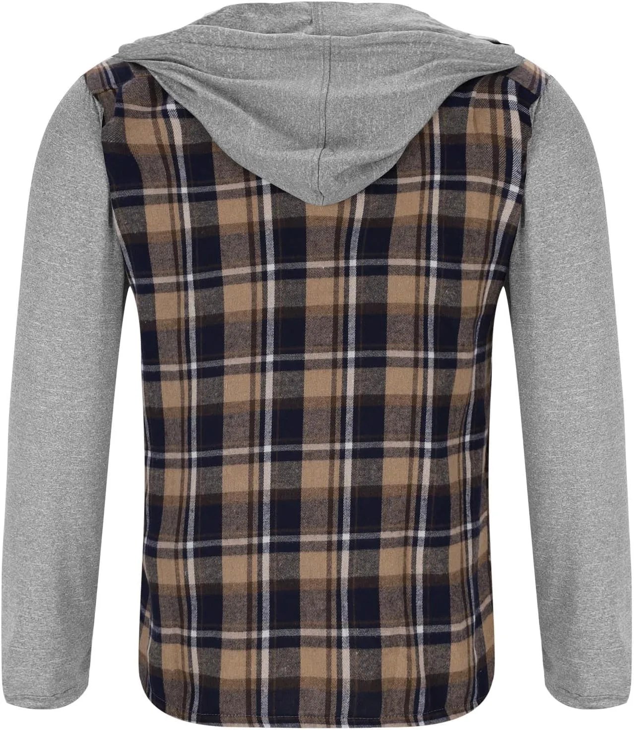 Men's Flannel Plaid Button Shirt Jackets with Hood, Casual Raglan Sleeve Checkered Hoody Shirts Fall Tops with Pocket