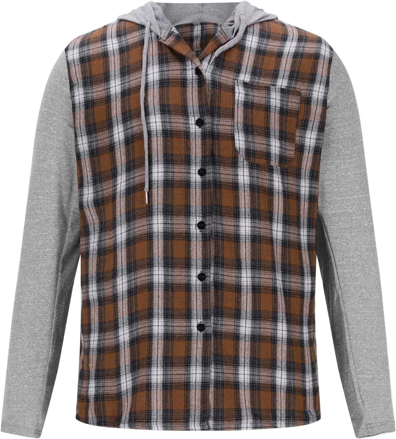 Men's Flannel Plaid Button Shirt Jackets with Hood, Casual Raglan Sleeve Checkered Hoody Shirts Fall Tops with Pocket