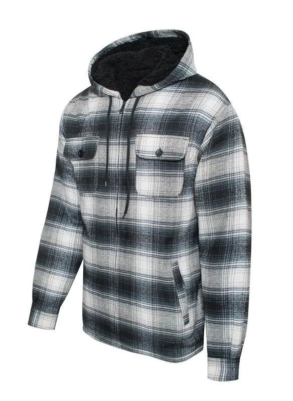 Men's Flannel Sherpa Lined Jacket with Hood