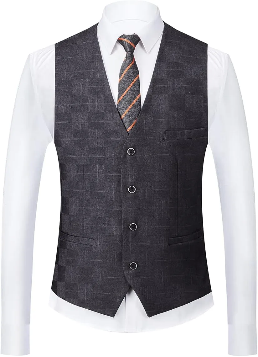 Mens Plaid Suit Slim Fit 3 Pieces Casual Checked Vintage Tuxedo Suit for Men for Wedding Business Party Blazer Pants & Vest