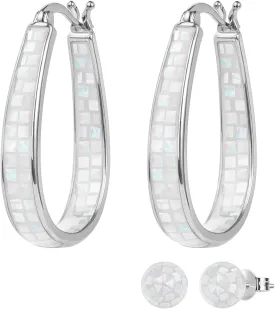 MUYUU Rhodium Plated Oval Inside Out Shell Hoop Earrings For Women&Girls Fashion Jewelry Gift