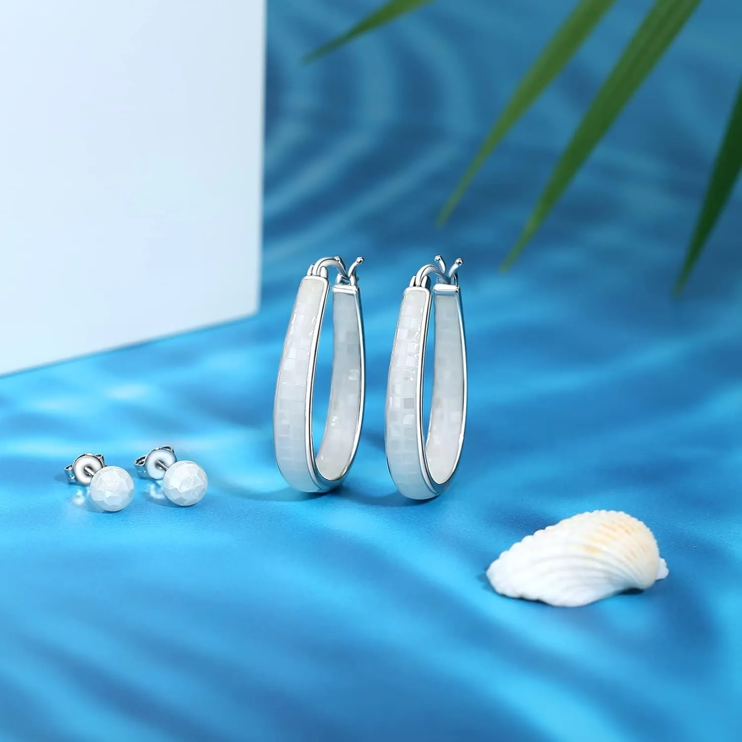 MUYUU Rhodium Plated Oval Inside Out Shell Hoop Earrings For Women&Girls Fashion Jewelry Gift