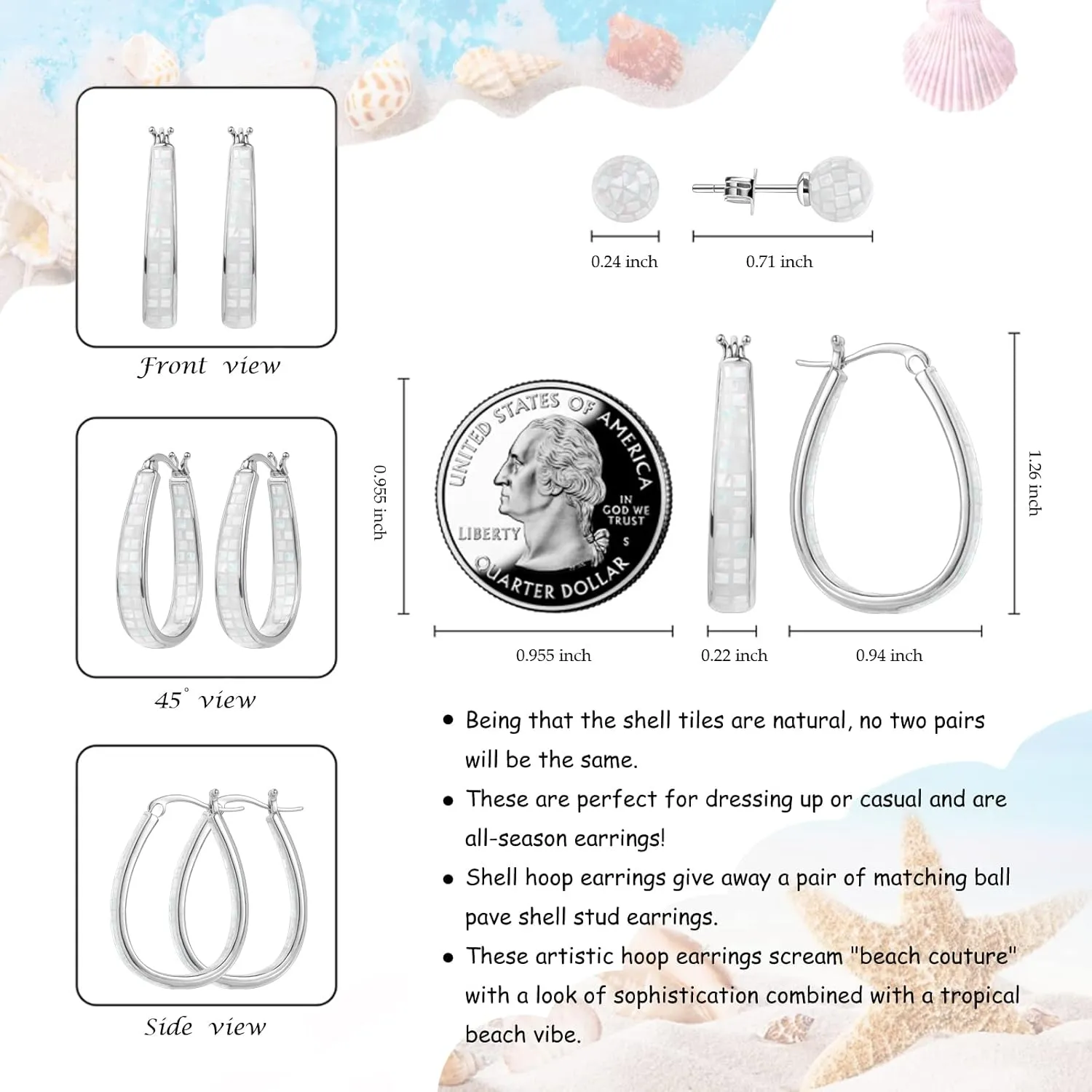 MUYUU Rhodium Plated Oval Inside Out Shell Hoop Earrings For Women&Girls Fashion Jewelry Gift