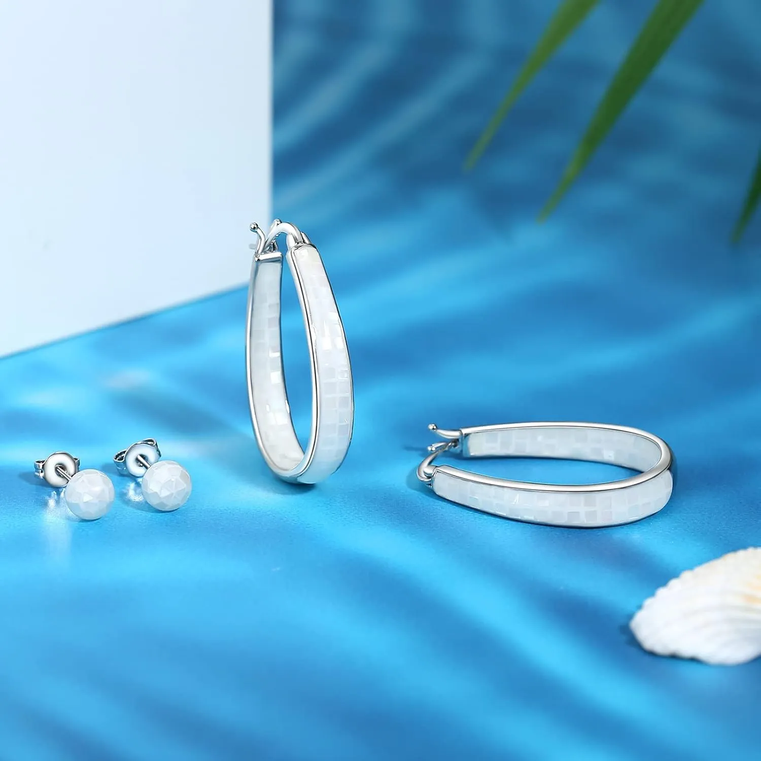 MUYUU Rhodium Plated Oval Inside Out Shell Hoop Earrings For Women&Girls Fashion Jewelry Gift