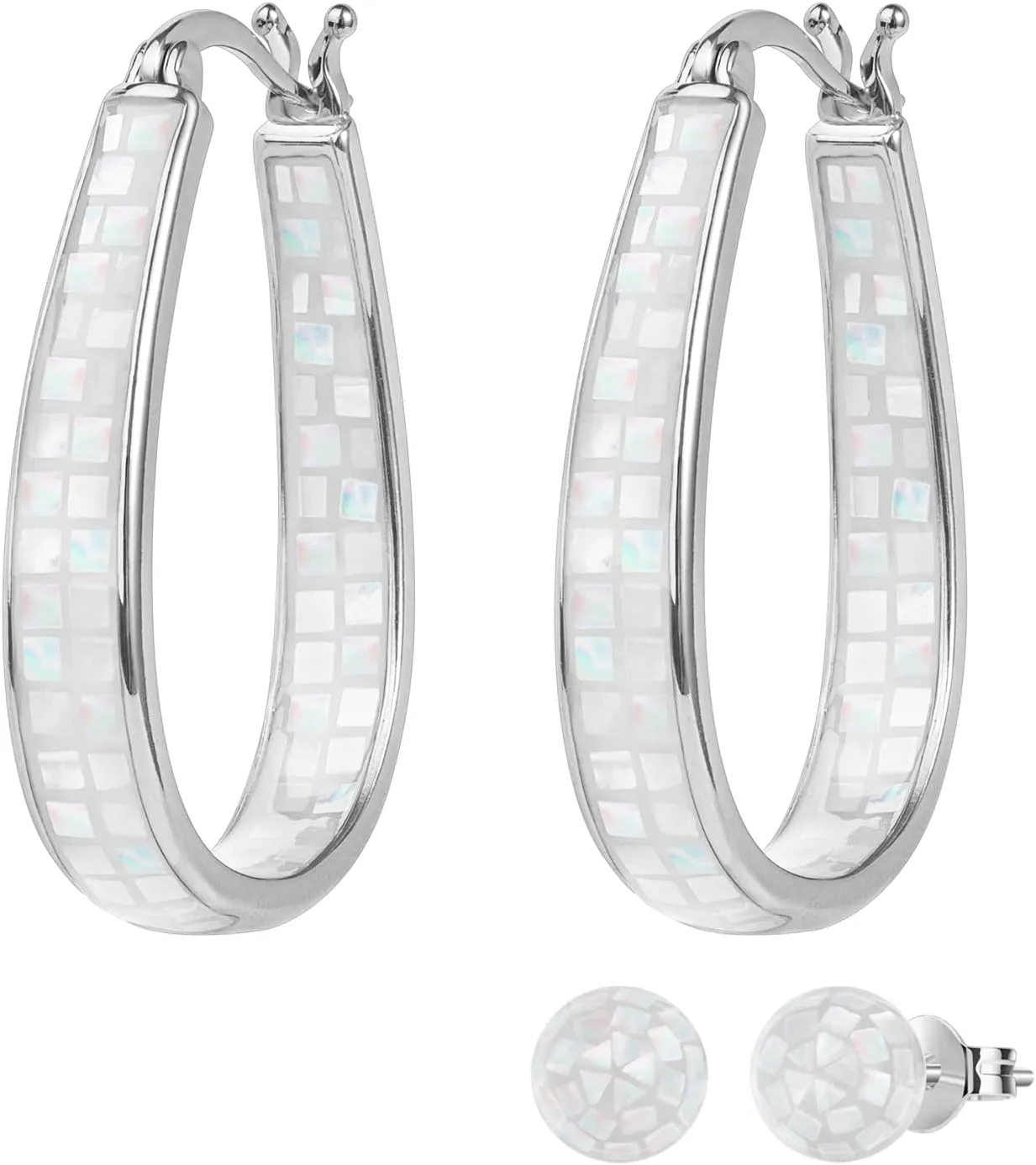 MUYUU Rhodium Plated Oval Inside Out Shell Hoop Earrings For Women&Girls Fashion Jewelry Gift