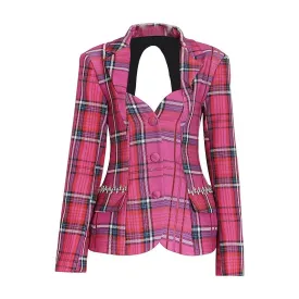 Notched Plaid Back Jacket