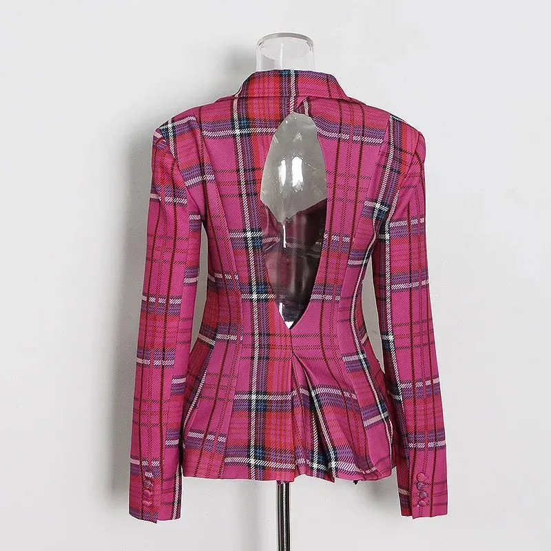 Notched Plaid Back Jacket