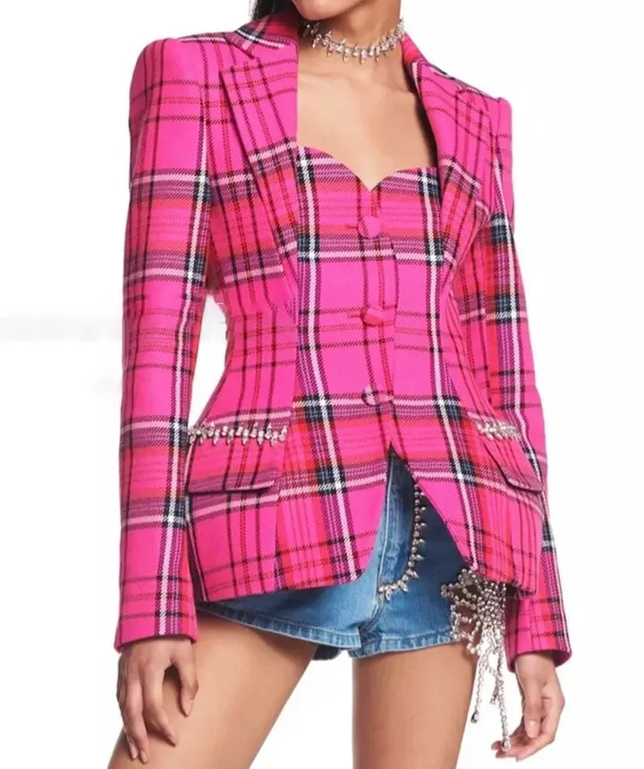 Notched Plaid Back Jacket