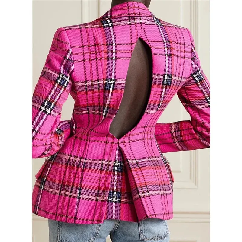 Notched Plaid Back Jacket
