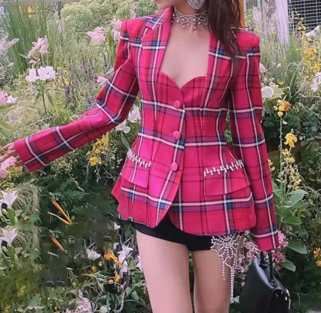 Notched Plaid Back Jacket