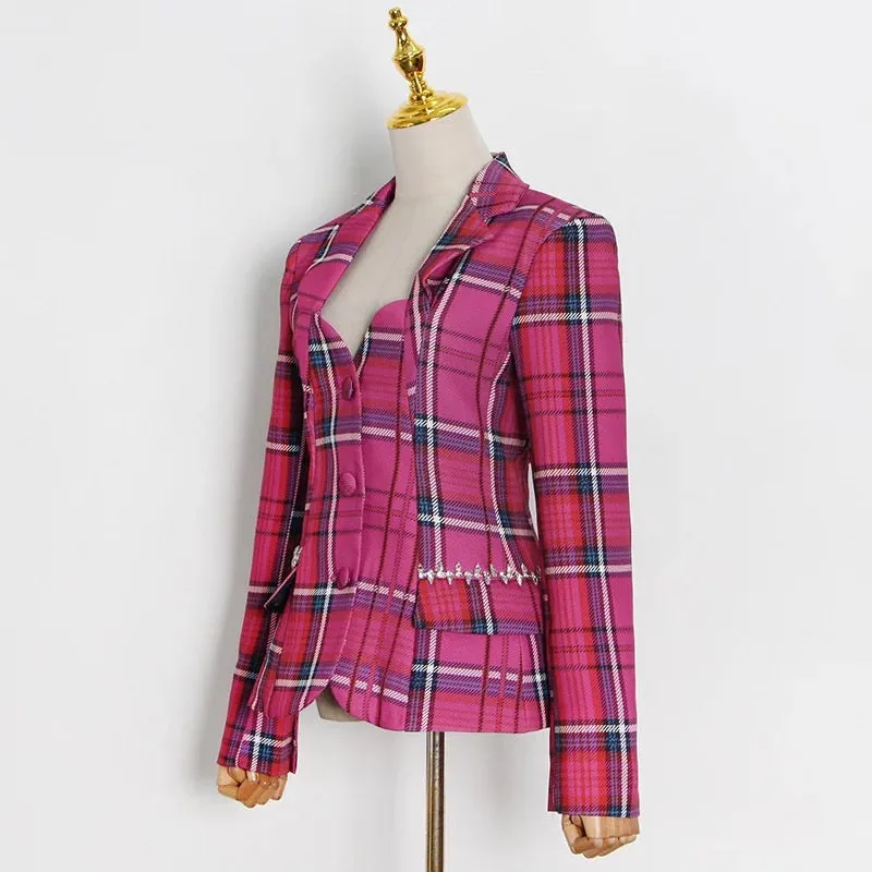 Notched Plaid Back Jacket