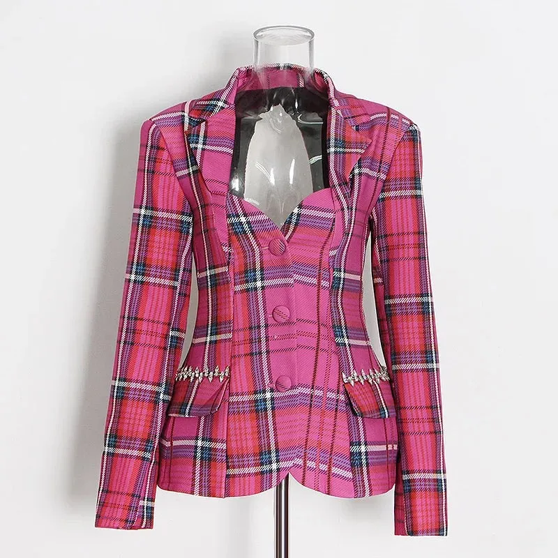 Notched Plaid Back Jacket