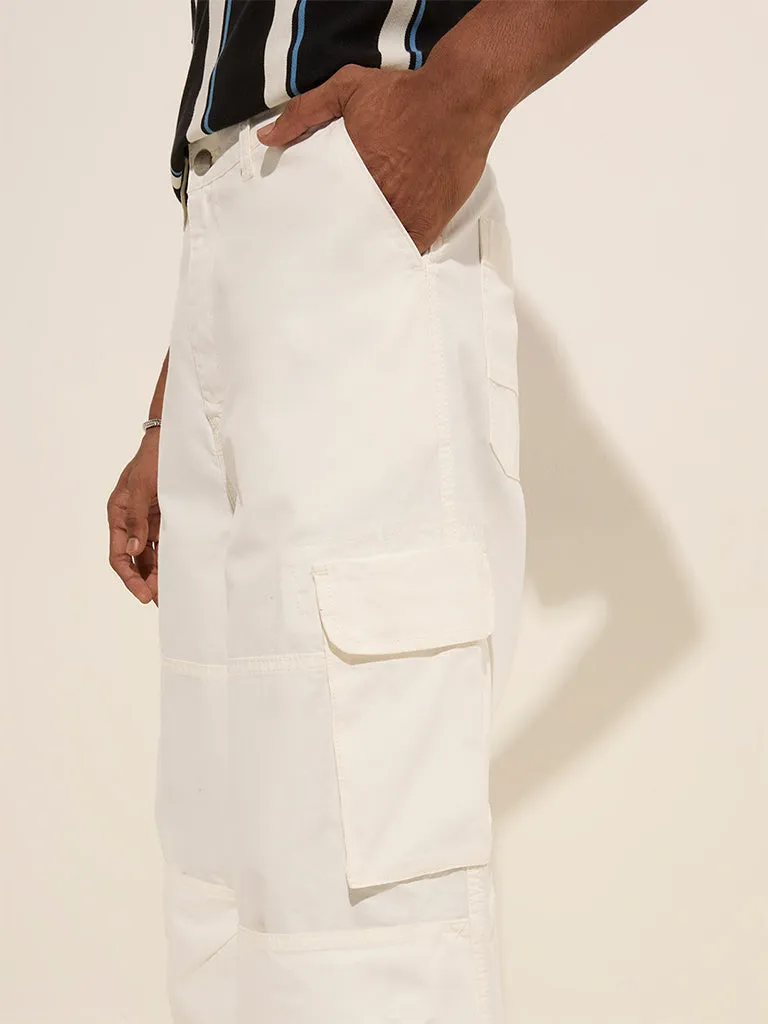 Nuon White Cargo-Style Relaxed-Fit Mid-Rise Cotton-Blend Chinos