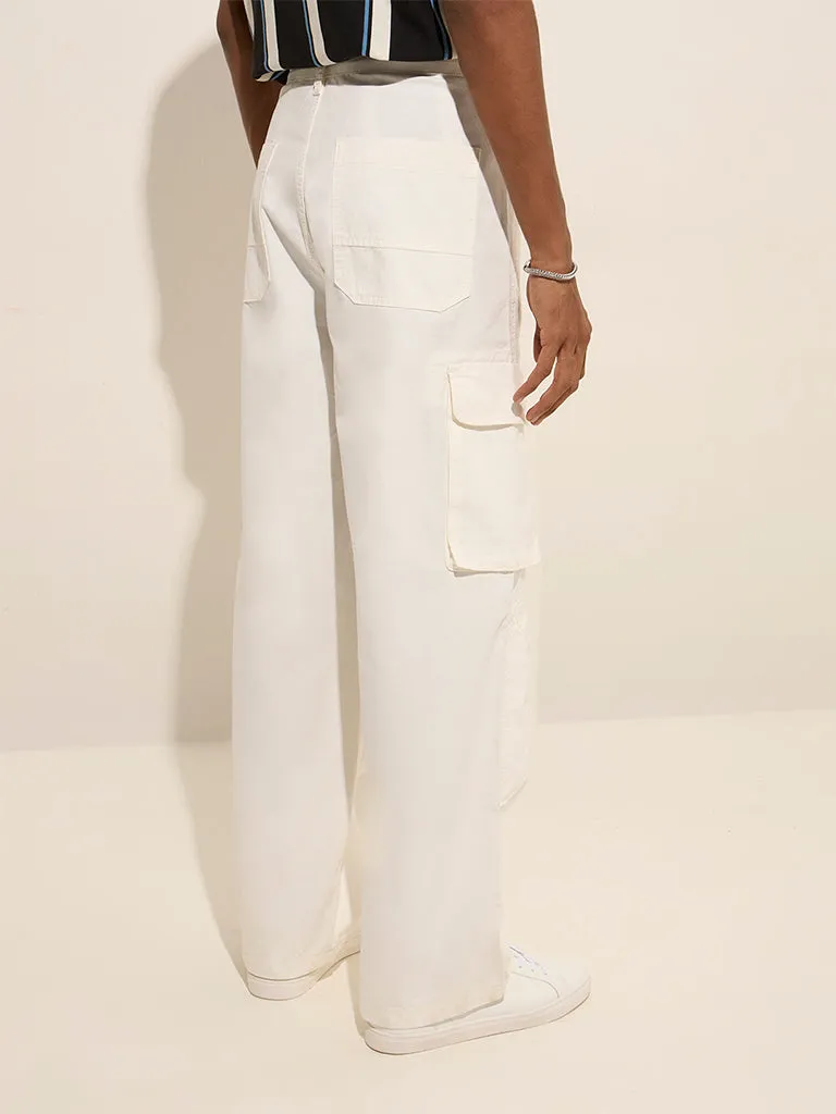 Nuon White Cargo-Style Relaxed-Fit Mid-Rise Cotton-Blend Chinos