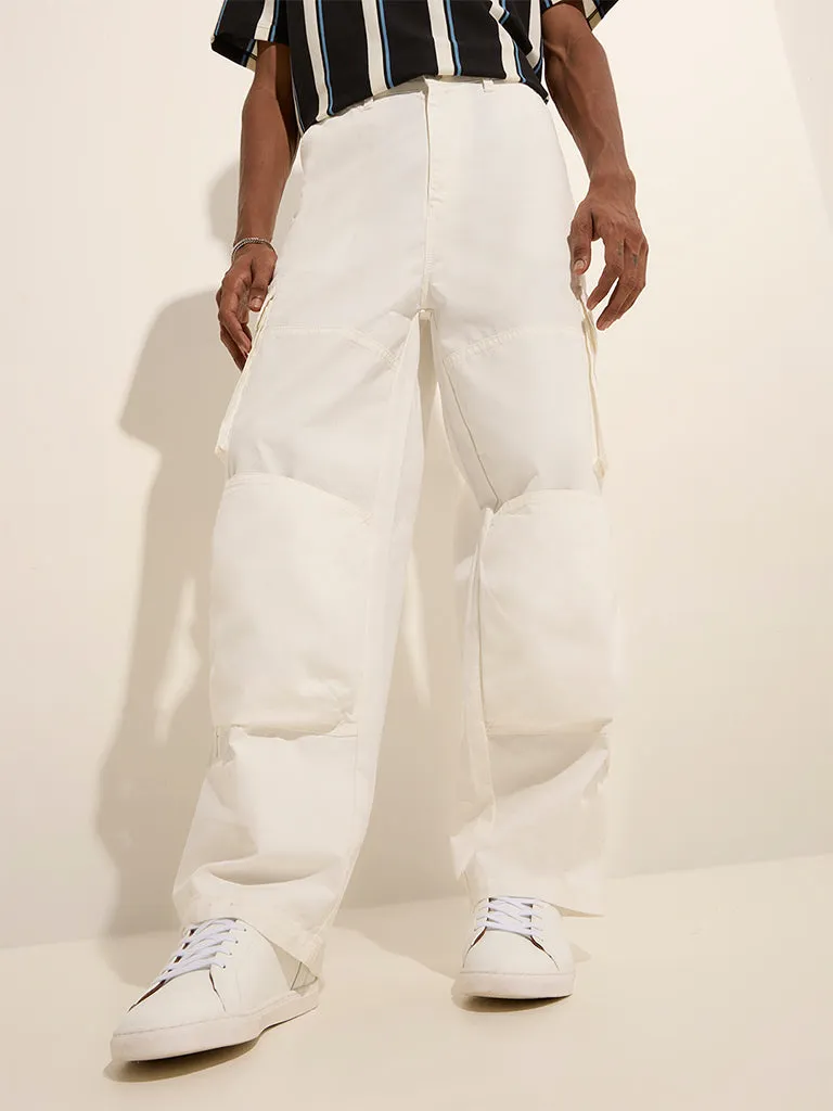 Nuon White Cargo-Style Relaxed-Fit Mid-Rise Cotton-Blend Chinos