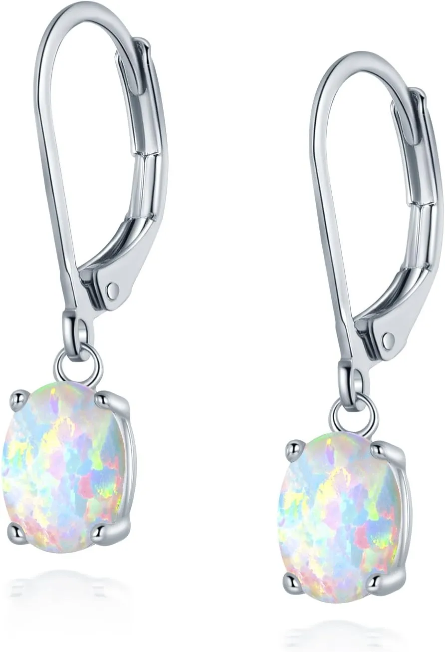Opal Leverback Earrings for Women 18K White/Yellow/Rose Gold Plated Gemstone Dangle Ear Hypopallergenic Jewelry Gifts