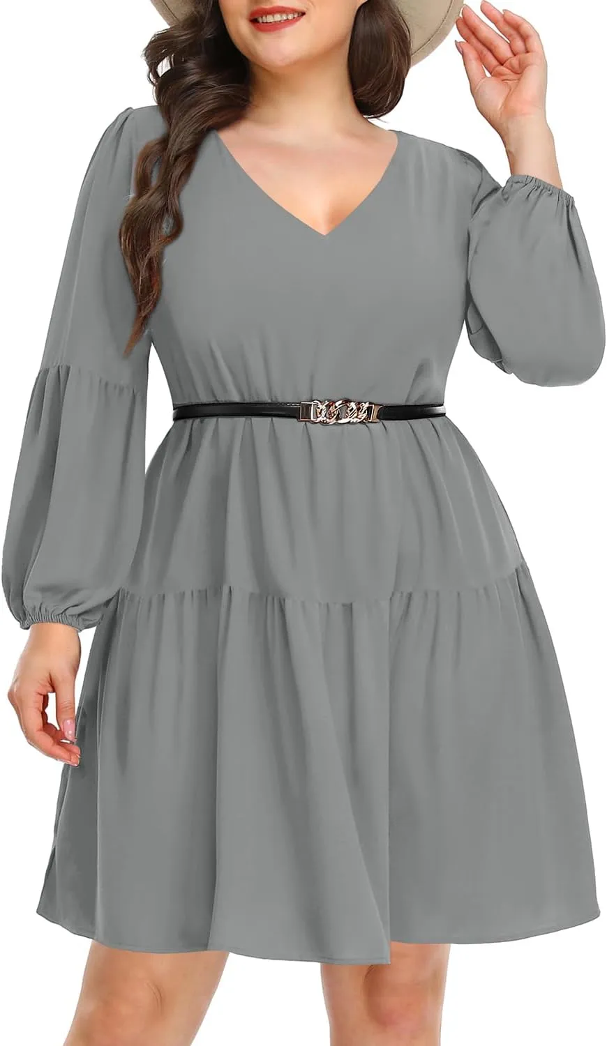 Pinup Fashion Plus Size Long Sleeve Fall Dress - Casual Babydoll Tunic Shift Tiered Flowy Dresses