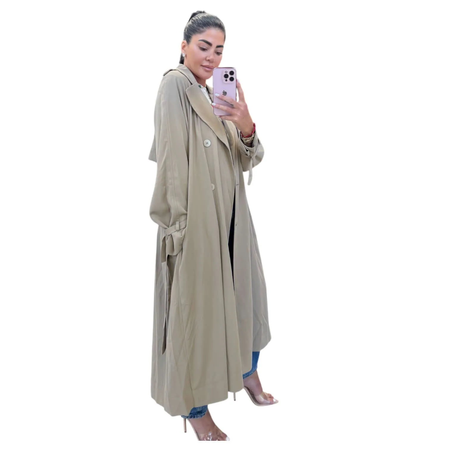 Pleated Trench Coat - Taupe